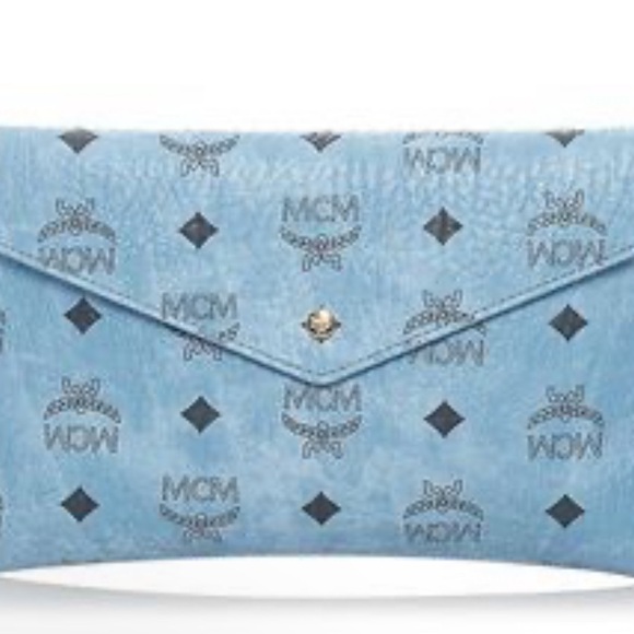 NIB MCM Blue Monogram Envelope Clutch - Picture 2 of 5